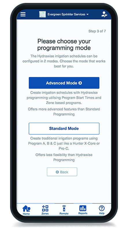 Hydrawise standard programming mode on a mobile device
