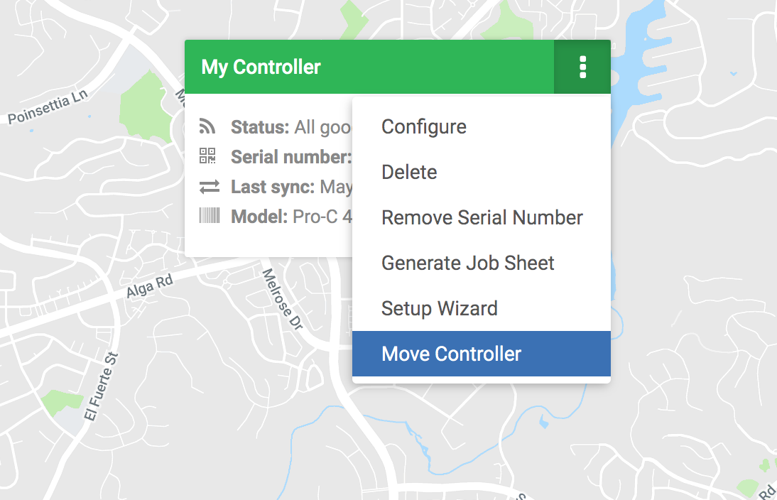 Hydrawise move controller on a map