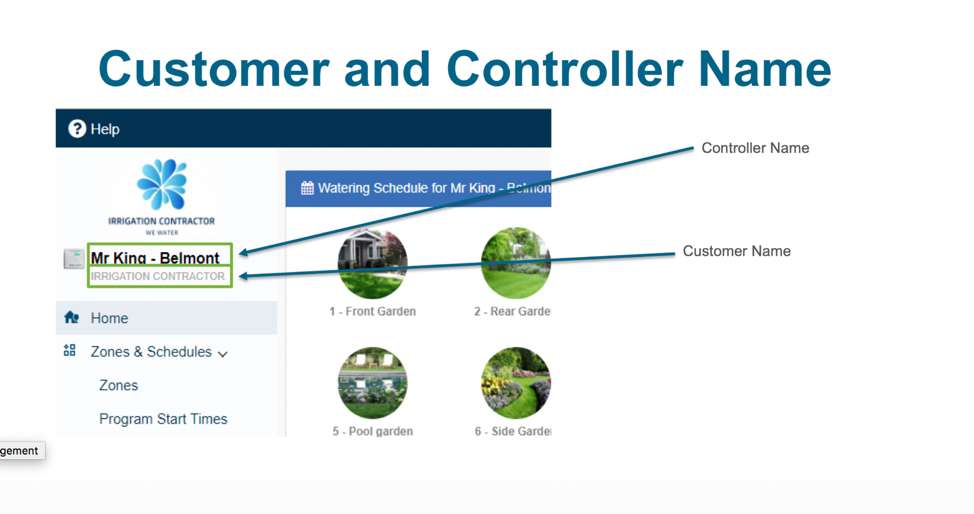 Customer and controller name